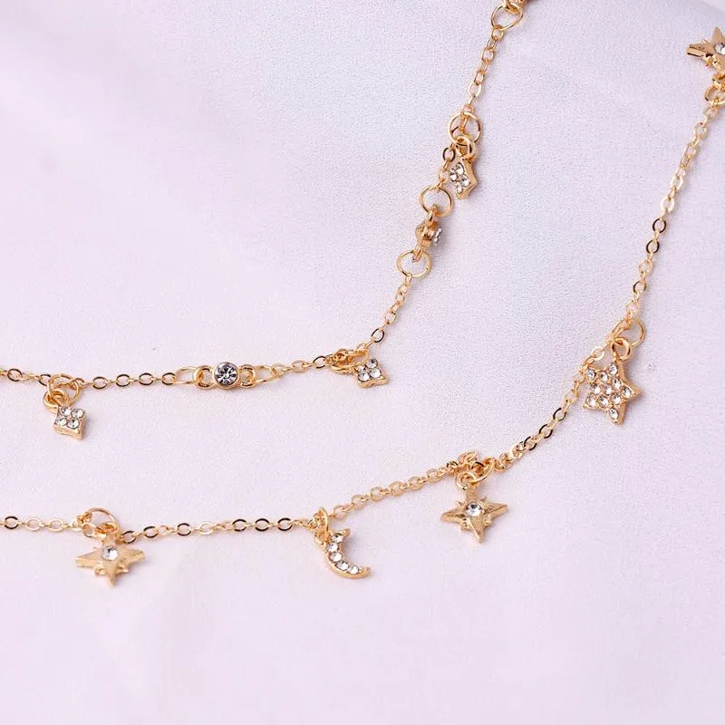 Чокер чокеры, уложенные бриллиантовыми звездными ожерельем Луны для женщин подвесной ожерелья для женских подвесной ожерели