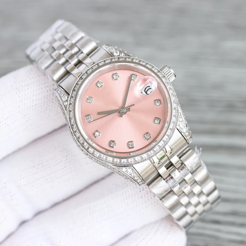 Titta på automatisk mekanisk 31mm kvinnlig armbandsur rostfritt stål 904l Bezel Diamond Designer Armband Montre de Luxe Casual Armband Business Pink Arvur