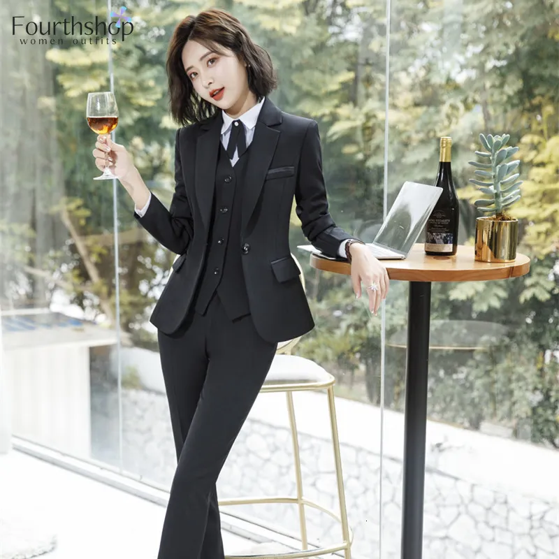 Kvinnors kostymer Blazers Office Lady Work Suits Women Professional Business 2 Piece Set Formal Pants Blazer Set kläder Suit Female Spring Autumn 230426