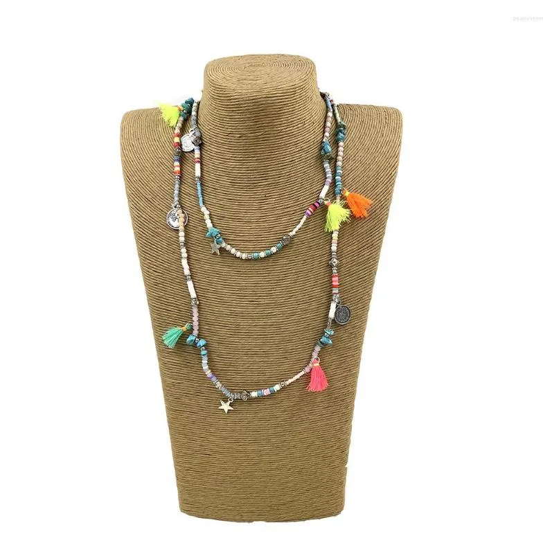 Cadenas Collar bohemio Cuentas de semillas con cuentas largas hechas a mano coloridas pulsera usada 2023 primavera para mujeres