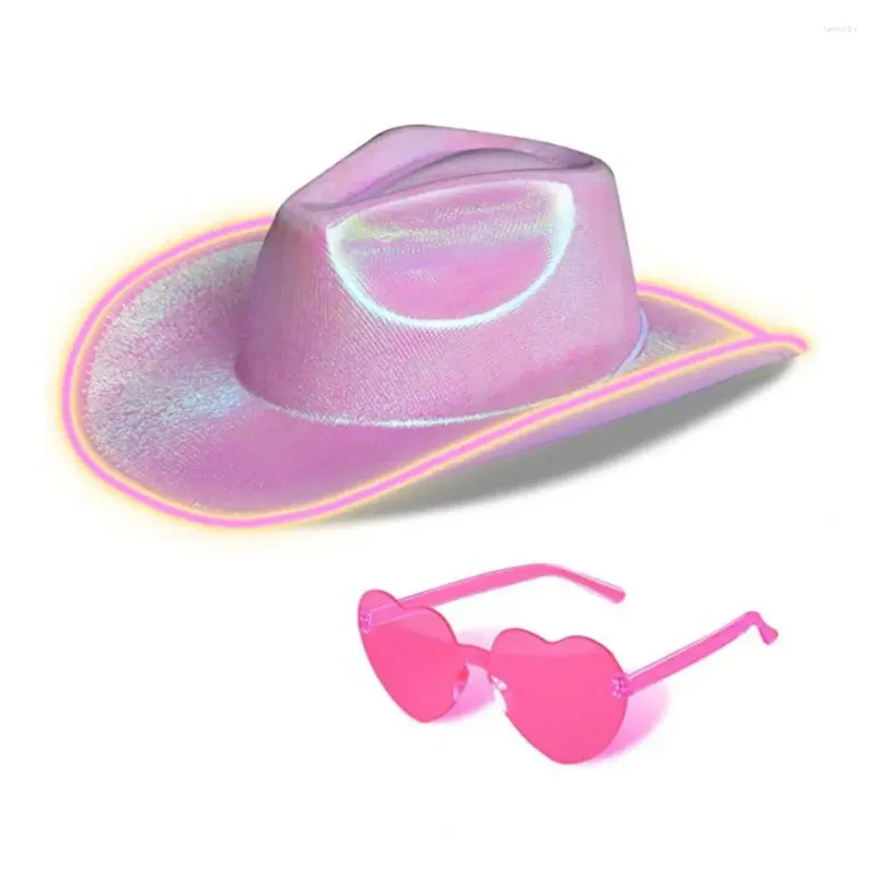 Bérets LED Light Jazz Hat Western Cowboy Cowgirl Femmes Hommes Cosplay Costume Étincelant Halloween Fête Vacances