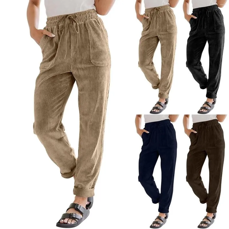 Pantaloni da donna in velluto a coste vintage per donna Pantaloni sportivi da lavoro a vita alta elastici dritti gamba larga autunno inverno