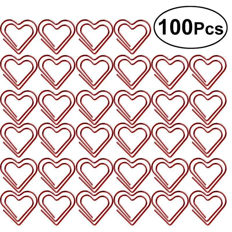 Bag Clips 100st PapperClip Love Heart Marking Bokmärke Pin Stationery Office Accessories Clip Noter Red 230425