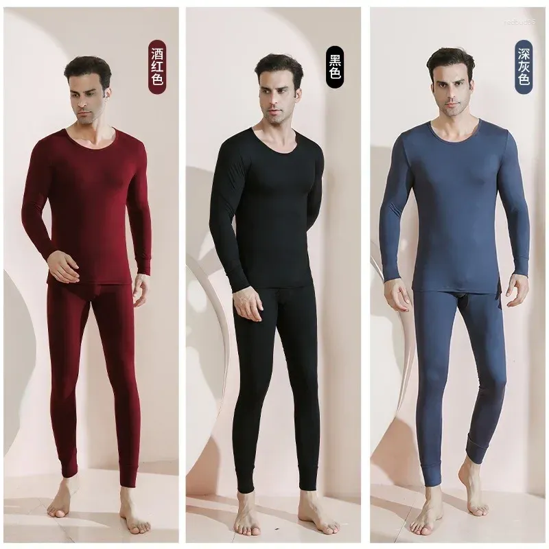 Men's Thermal Underwear 2023 Male 2 Pcs Set Sleepwear Soft Autumn Winter Long Sleeve Bottoming Top Seamless Thick Warm Lingerie 3xl