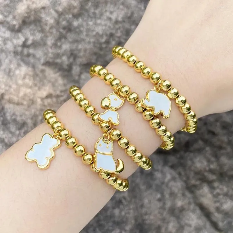 Charm Armbänder FLOLA Ting Kupfer vergoldet für Frauen Perlenkette Weiße Muschel Niedlicher Hund Tier Schmuck Geschenke BRTA53