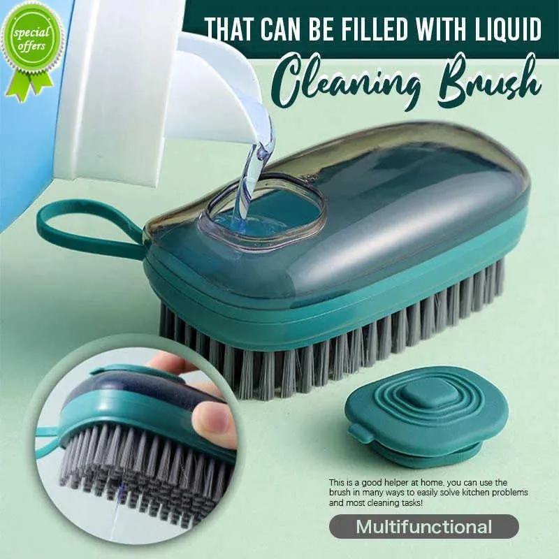 Multifunctional Cleaning Brush Portable Soap Dispensing Brush Add Liquid Clothes Brush for Kitchen Bathroom Laundry Clean Tool