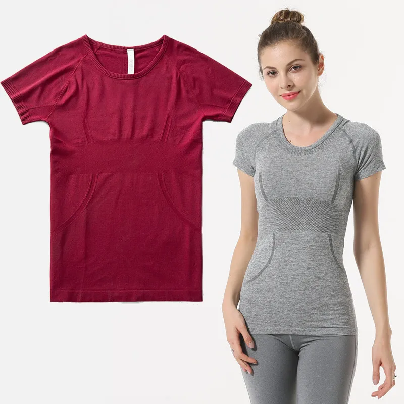 LLU Yoga Top T-shirt z krótkim rękawem Sportowa koszula Pullover Damskie naciągnięte na dzianiny Szybki suchy, luźne oddychające oddychające wypoczynek