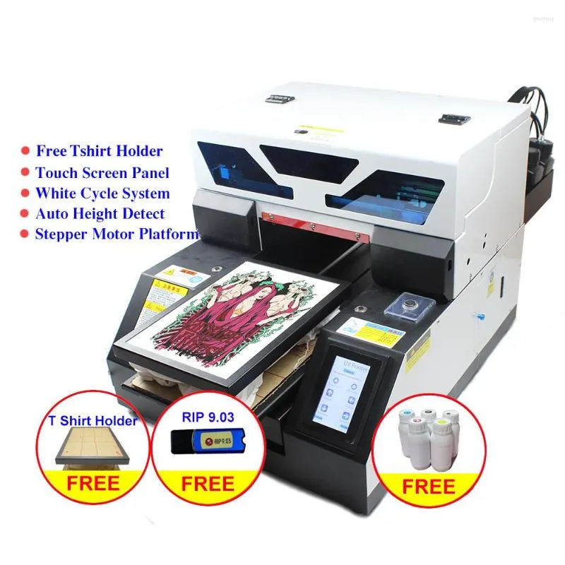 شاشة تعمل باللمس A4 UV Printer DTG Tshirt آلة طباعة النسيج النسيج مع مجموعة حبر هدية لزجاجة علبة معدنية خشبية القلم المعدني