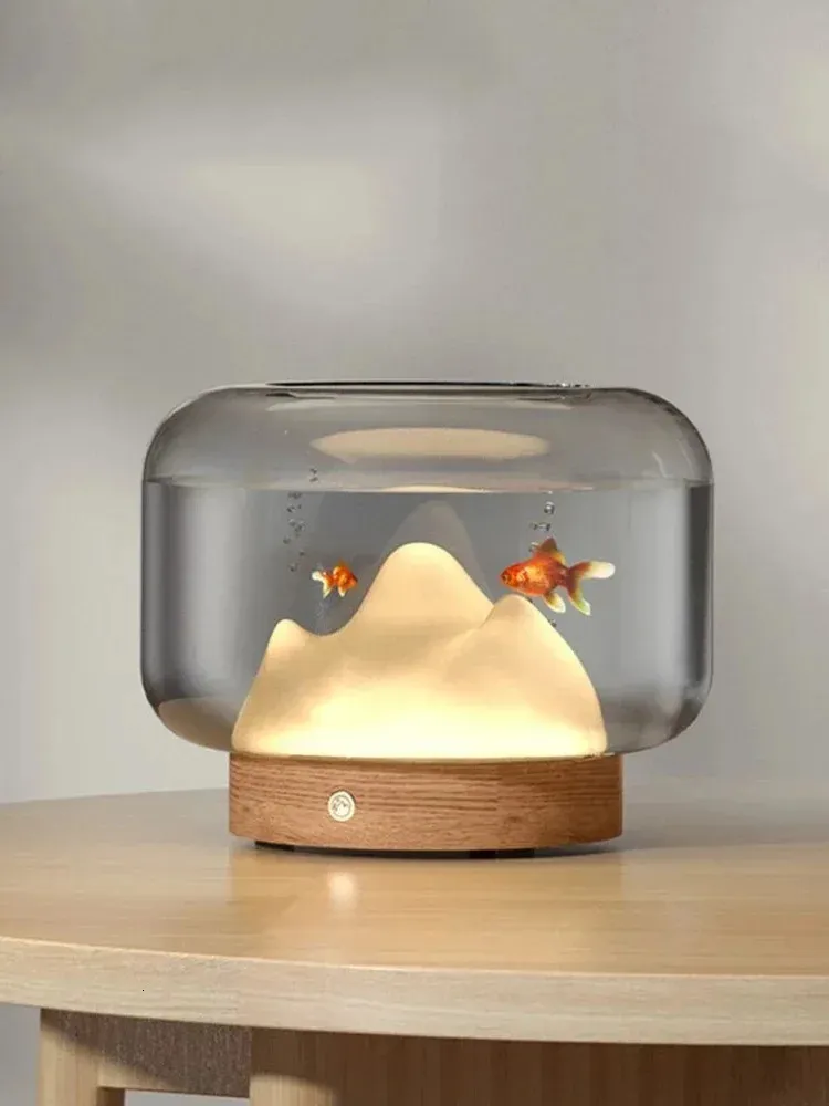 Aquariums Mini Small Fish Tank Snow Mountain Lamp Living Room Desk Miniature Creative Aquarium Thickened Glass Pet Decorate 231124