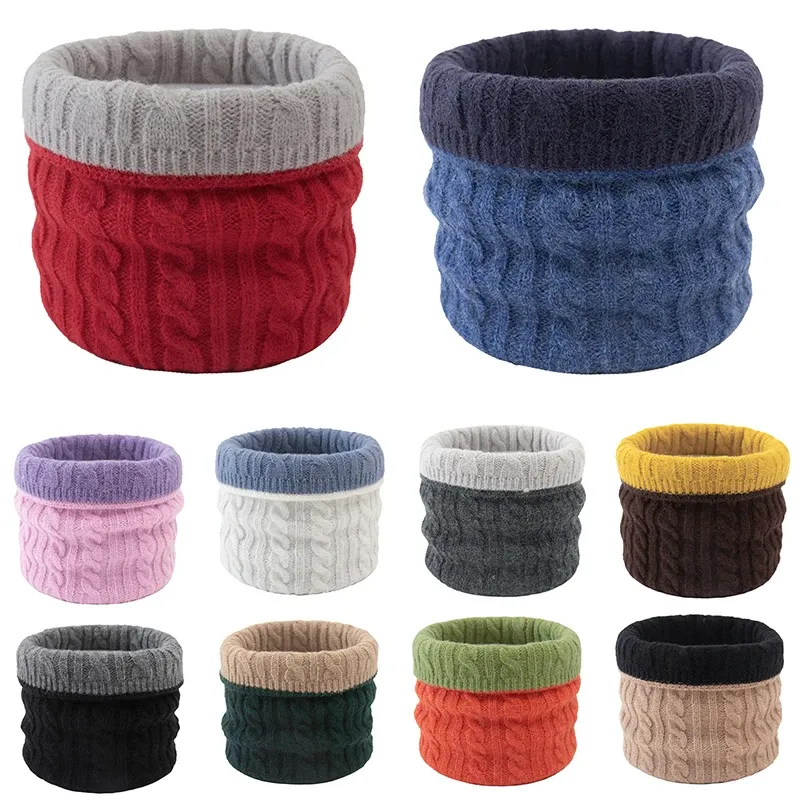 Double Sided Wearable Woolen Knitted Neck Ring Scarf For Women Men Winter Warm Thick Snood Scarf Neck Warmer Collar Scarves