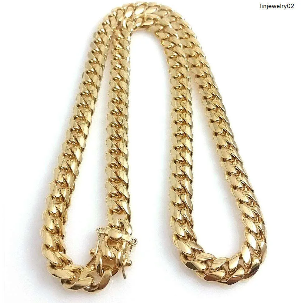 14k Yellow Gold Finish Miami Cuban Link Chain – 18mm Thick, 30 Inches, Heavy Stainless Steel