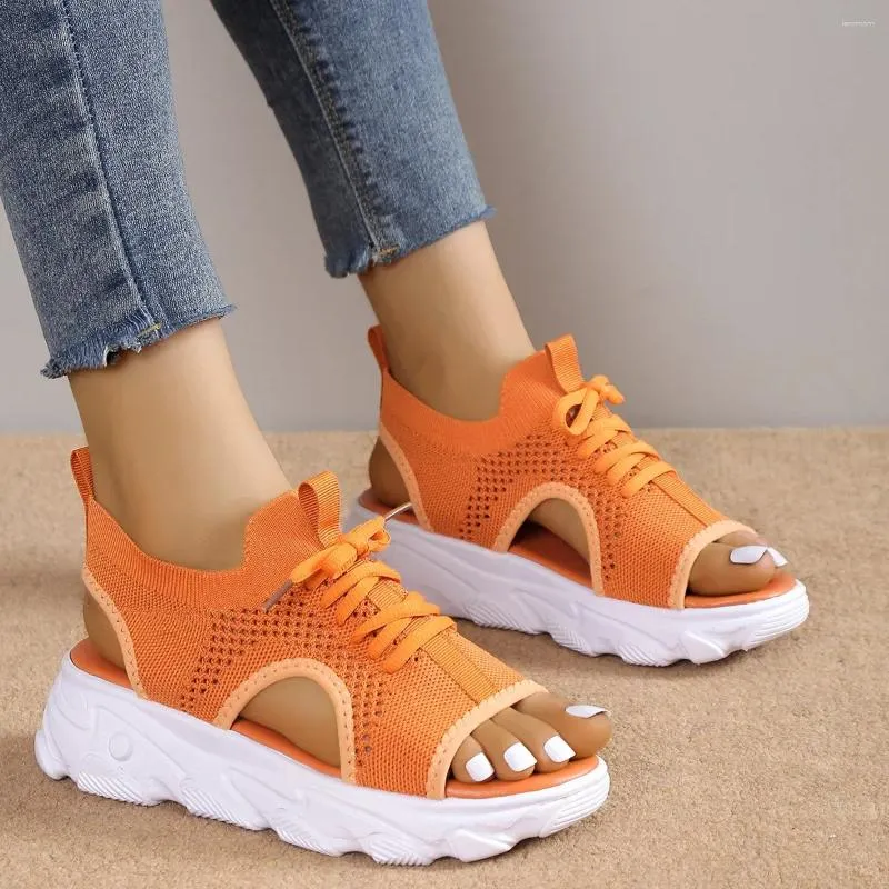 Sandaler Sandal Women Summer 2023 Casual Platform Shoes Thick-Soled Lace-Up Sandalias Open Toe Beach för Zapatos Mujer