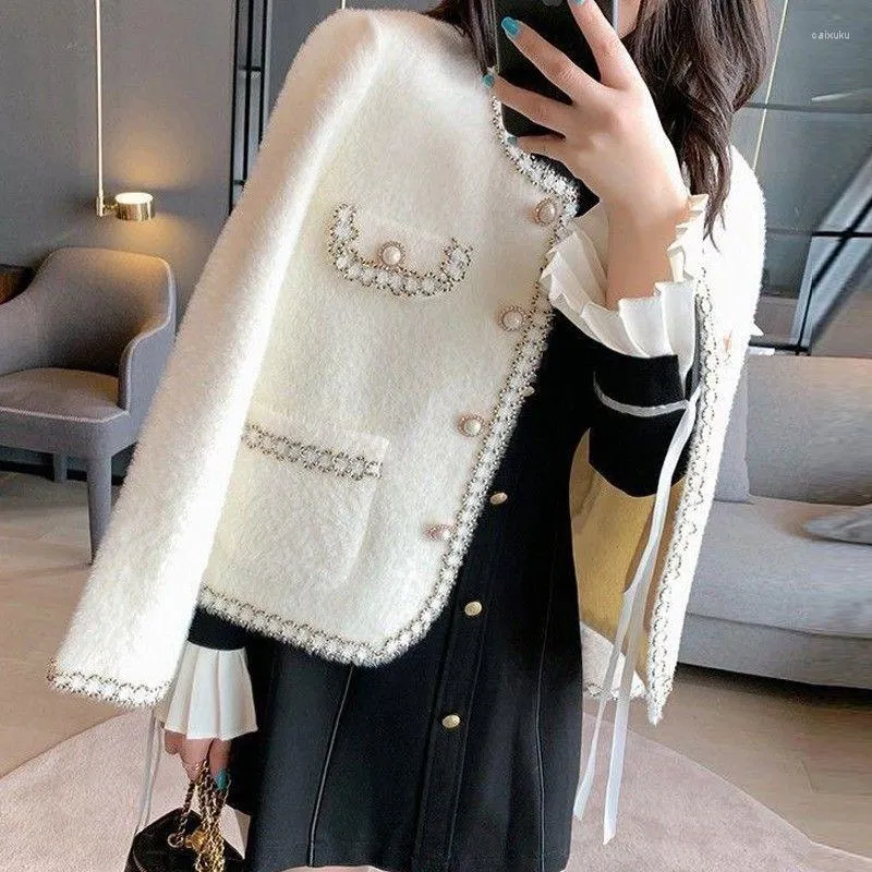 Женские трикотажные вязание Lazy Style Mink Cashmere Sweater Hover Женщины Осень Зимние корейские ретро -свободные подгонки Элегантная вязаная кардиганская мода XC069