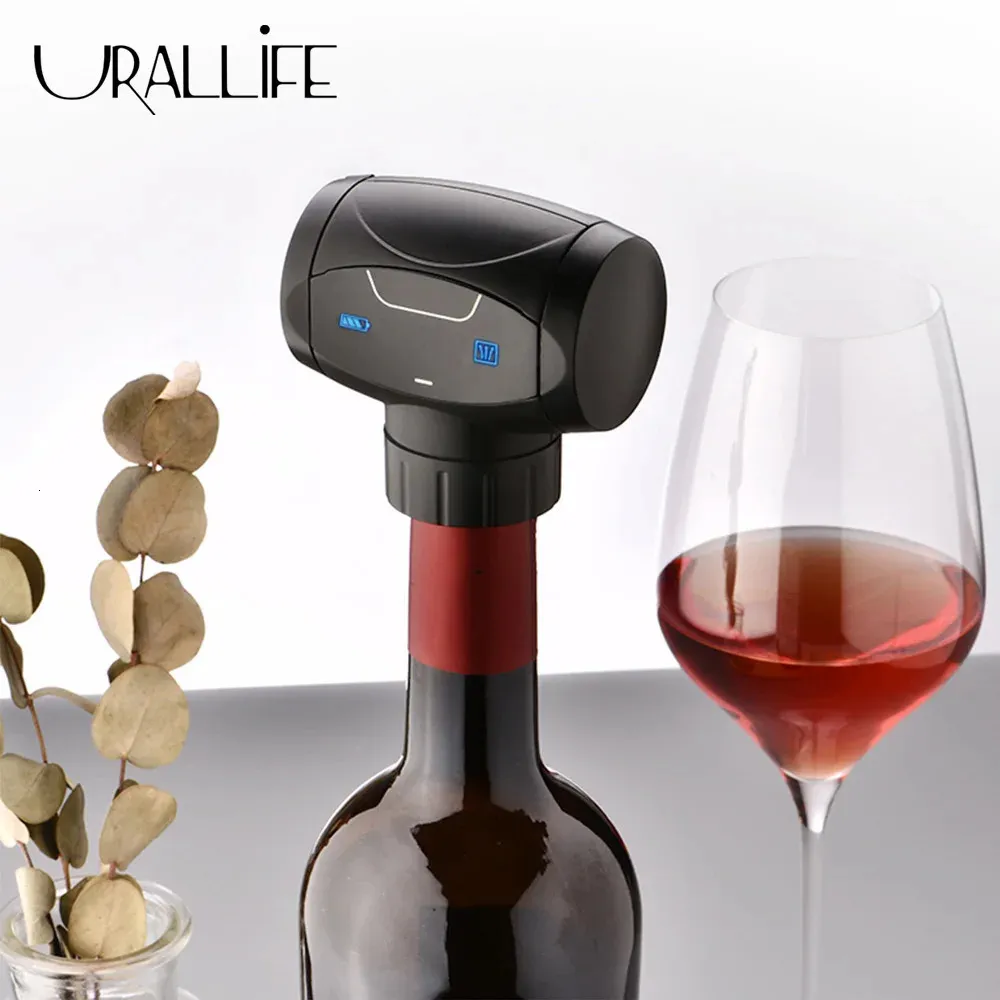 Ferramentas de bar Urallife Rolha de vinho elétrica Smart Vacuum Preservation Saver Automático Vinho selado Rolha de cortiça portátil Ferramenta de barra de rolha de vinho 231124