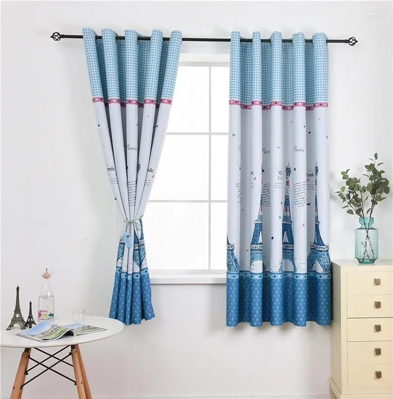 Curtain GY2817 Gyrohome Blue Castle Printed Short Curtains 1PC Living Room Kitchen Bedroom Customise Window