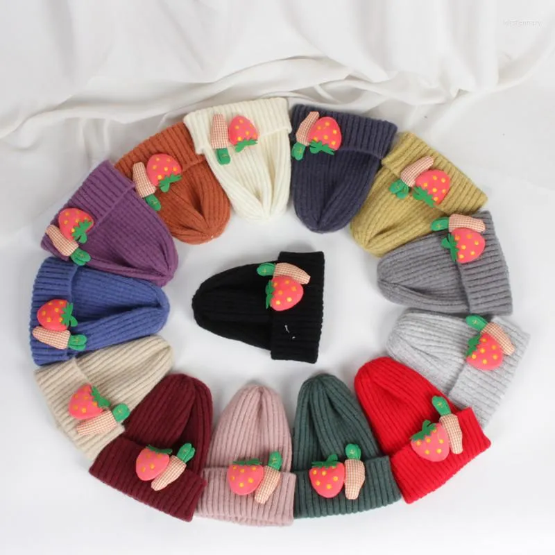 Berretti 2-9 anni Autunno Fragola Cappello lavorato a maglia per bambini Pelle super morbida Ragazzi Ragazze Baby Berretti carini Sci all'aperto