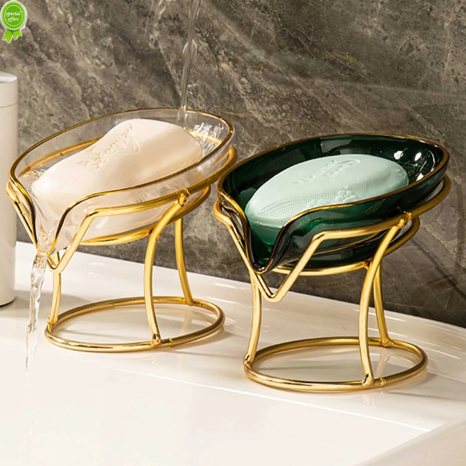 Luxury Soap Dish Holder For Badrumsblad Form Toalett Tvål Förvaringslåda Svamp Container Tray Rack för kökstillbehör