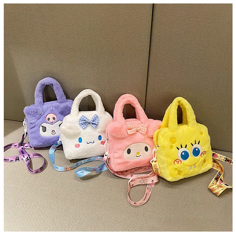 Kawaii Nero Viola Bianco Kuromi Borsa a tracolla in peluche Ragazza Accessori morbidi carini Borsa a tracolla con cerniera Regalo di compleanno per ragazze Grande capacità