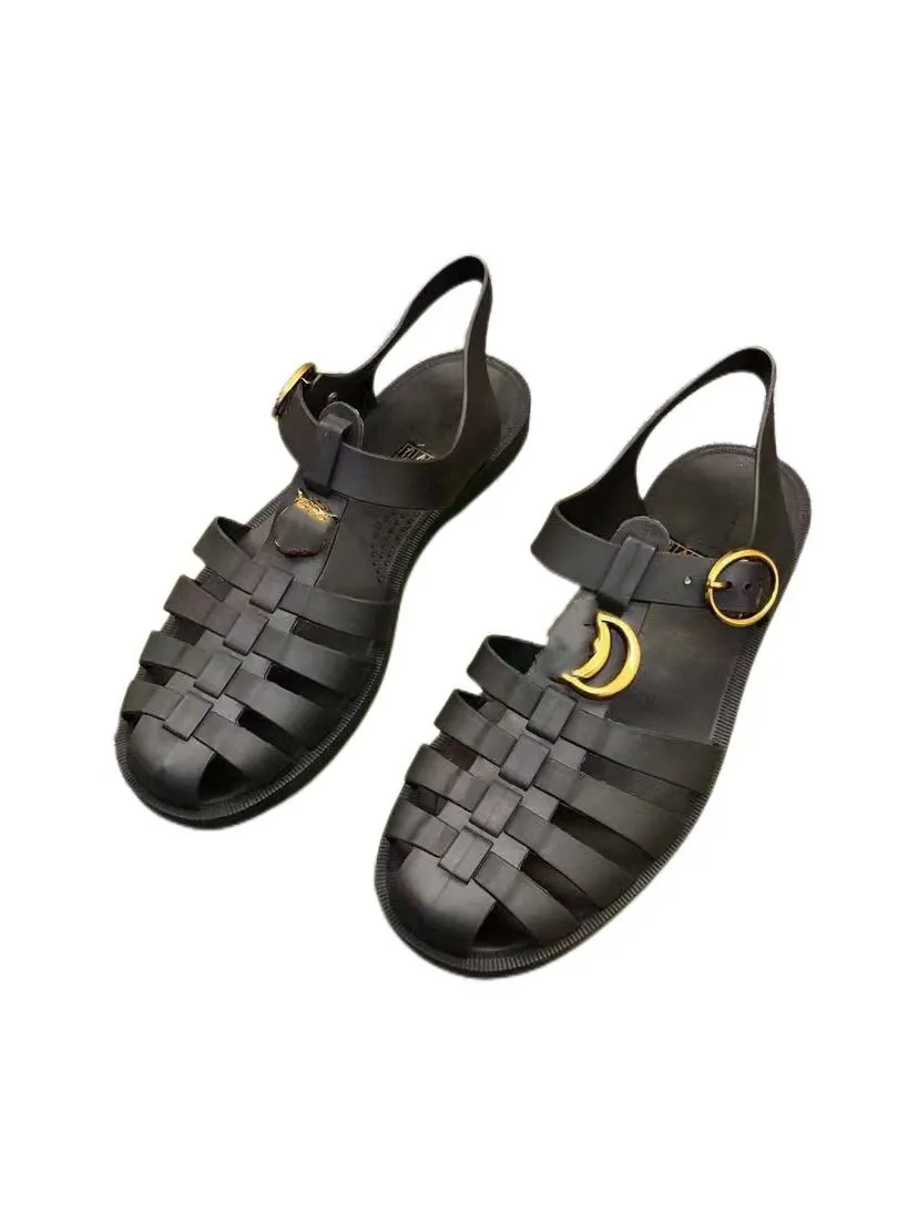 Black Rubber Buckle Strap Sandal