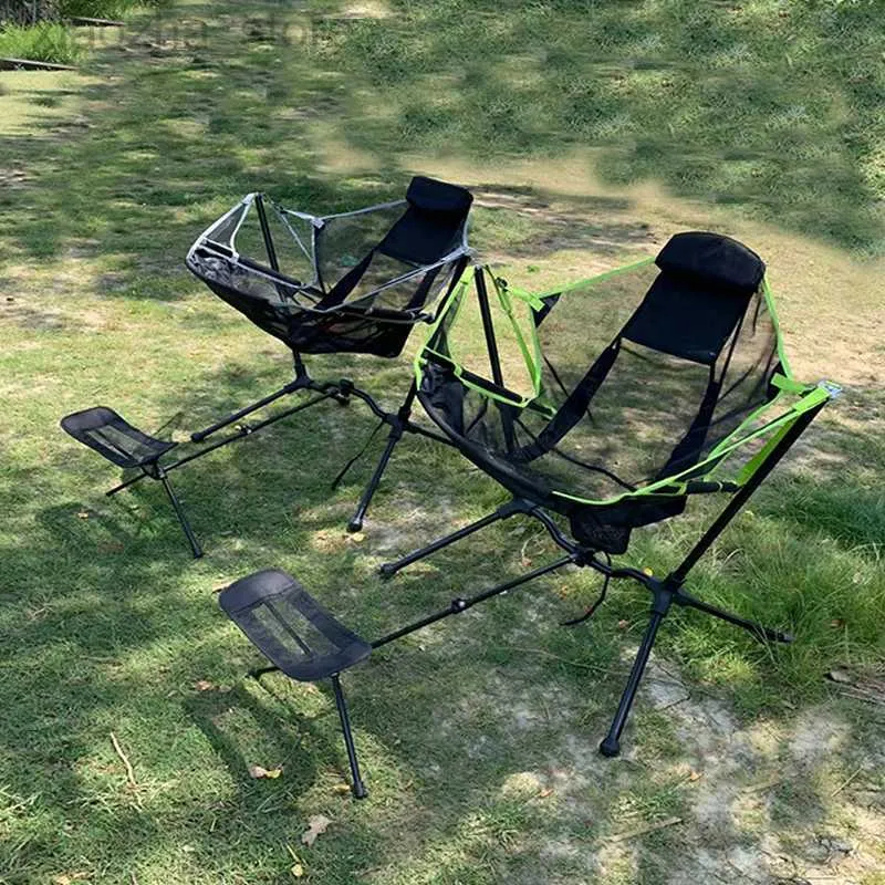 Camp Furniture Folding outdoor rocking chair with foottool can adjustable platform portable reclining chair luxury camping fishing beach chair