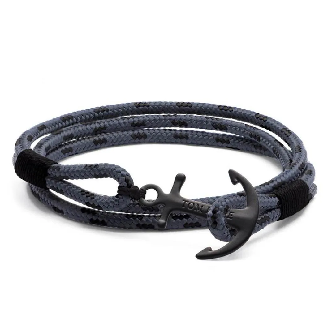 Bracelet Tom Hope 4 tailles Eclipse chaînes de corde de fil gris bracelet de charmes d'ancre en acier inoxydable avec boîte et TH74157597