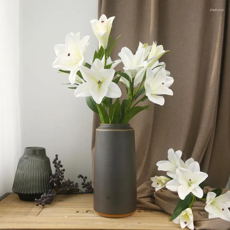 Fleurs décoratives en soie au toucher réel, 71cm de Long, lys artificiel, Bouquet de mariée, fausse plante pour salon, décoration de maison