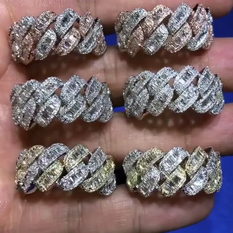 Cluster Rings 2023 Iced Out Bling Men biżuteria na palce pełny betonowy prostokąt cyrkonia 5A CZ kubański Link Chain pierścionek zaręczynowy 230426