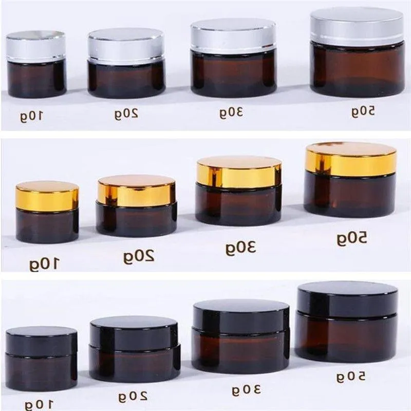 5G 10G 15G 20G 30G 50G AMBER BROWN GLASS BAKKA FACE CREAM JAR REFILLABLE BAKTLER KOSMETIC MAKEUP STAGER CONTAINER MED GOLD SILVER BL OLPH