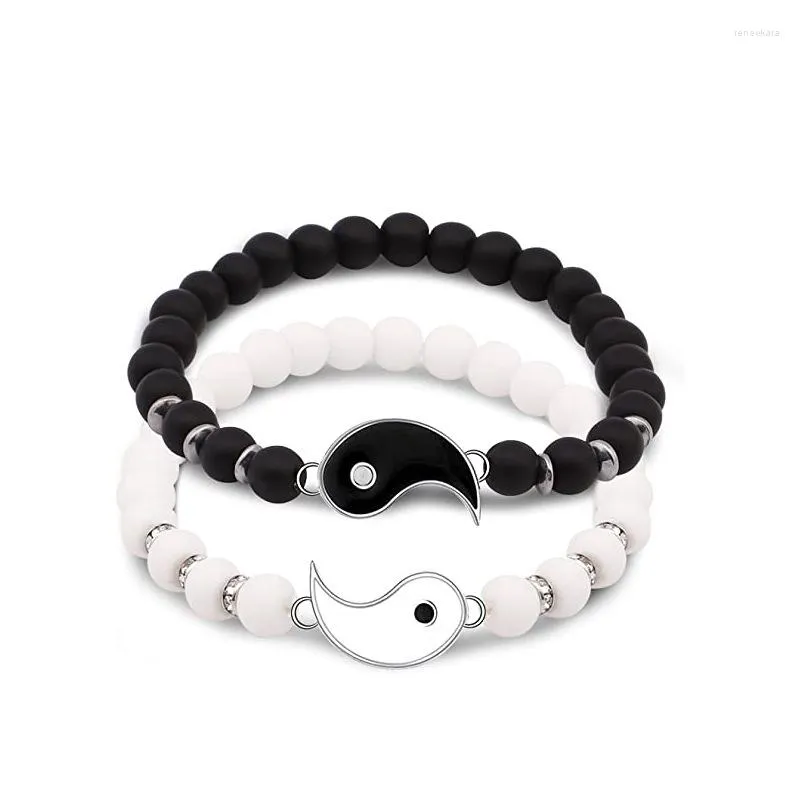Pulseira taiji de moda fita para mulheres preto em pedra branca jóias amizade de joias de sorte bead garotos do presente da família