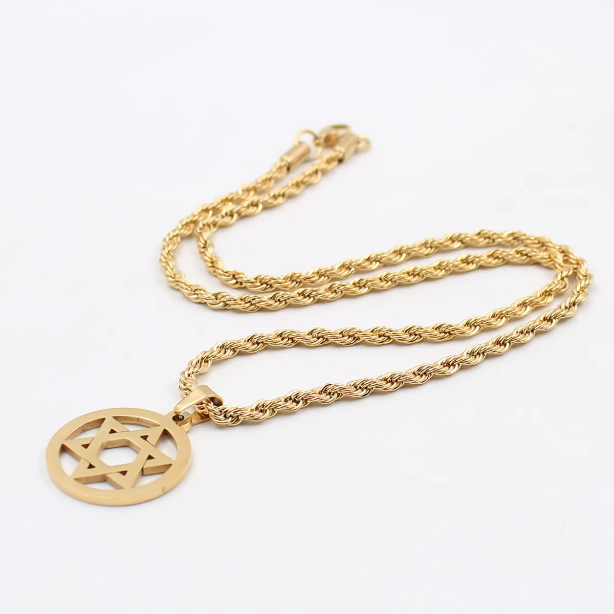 Judism smycken silver/guld hexagram mode rostfritt stjärna av David Pendant Box Chain Halsband Män gåvor 24 tum