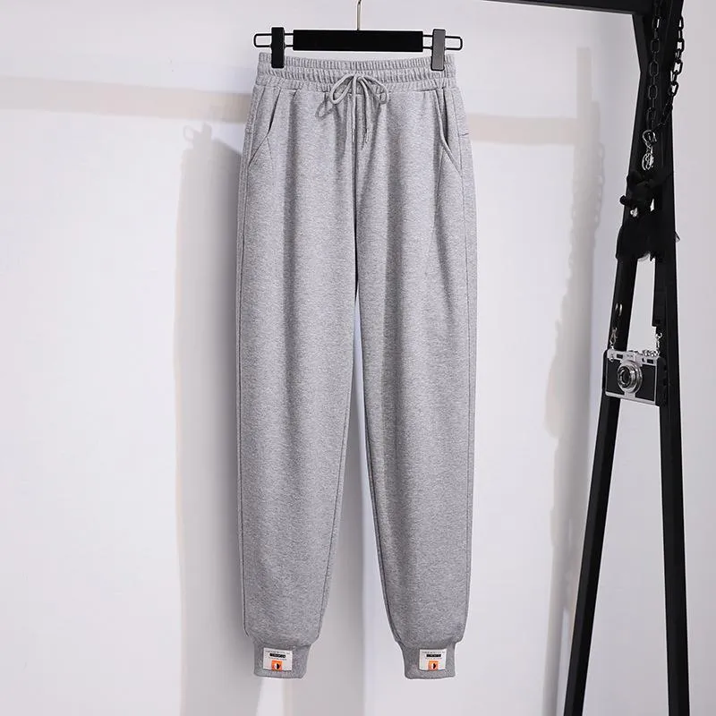 바지 155kg 플러스 크기 여성 가을 ​​느슨한 탄성 허리 스포츠 바지 5xL 6xL 7XL 8XL 9XL 10XL Fleece High Waist Casual Ttrousers