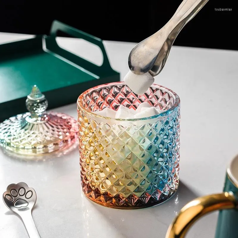 Depolama Şişeleri Amber Renkli Avrupa Tarzı Kristal Cam Kavan Şekeri Snack Düğün Mücevher Kutusu Gıda Konteyneri Suger Tanister