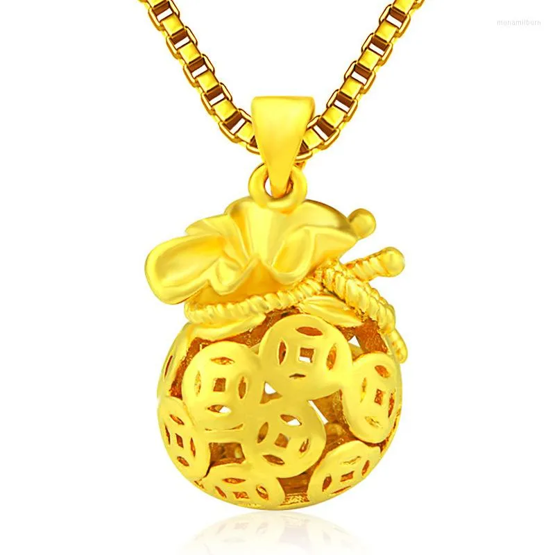 Colares pendentes estilo étnico saco de bênção oca de ouro banhado a ouro Ruyi Money Gift Colgante de Mujer