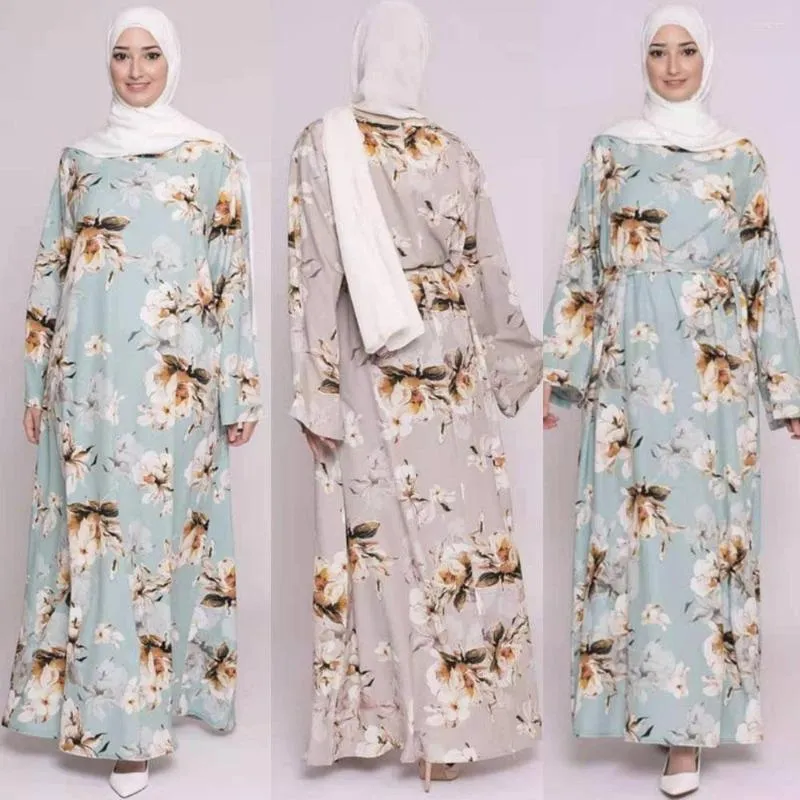 Ethnische Kleidung Mittlerer Osten Türkei Muslimische Frauen Blumendruck Langes Kleid Abaya Arabisch Islamisch Pakistani Kaftan Maxi Robe Eid Ramadan