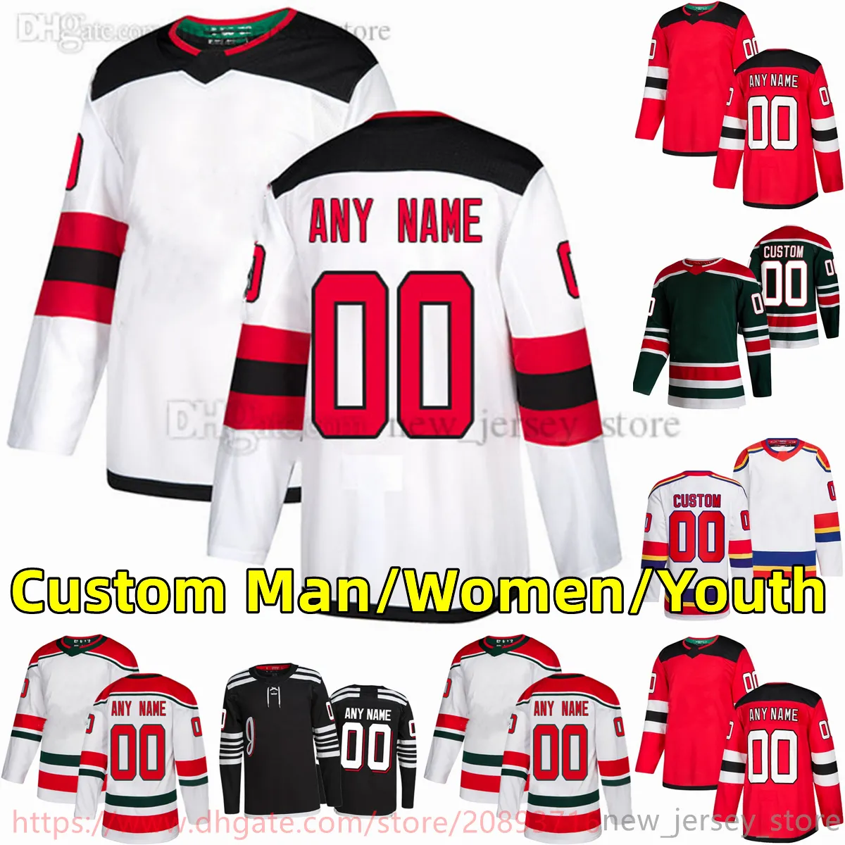 Custom Hockey Jerseys S 6XL Embroidered Nico Hischier Jack Hughes Dougie Hamilton Ondrej Palat Miles Wood Martin Brodeur