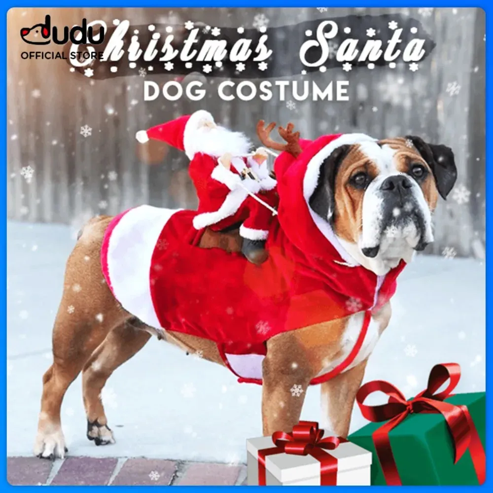 Vêtements pour chiens Costume de Noël pour animaux de compagnie Père Noël à cheval sur des vêtements pour chiens Vêtements de fête pour animaux de compagnie Tenue d'équitation de Noël pour chiens 231124