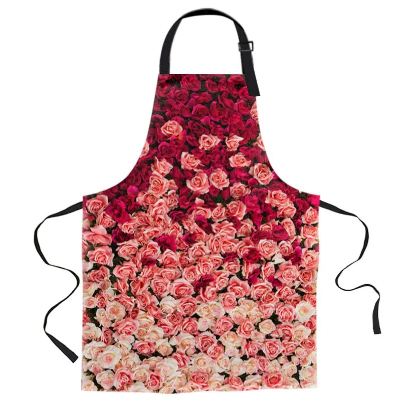 Förkläden rosa röd vit ros för kvinnor män barn matlagning bakning förkläde kök utrustning utrustning tillbehör