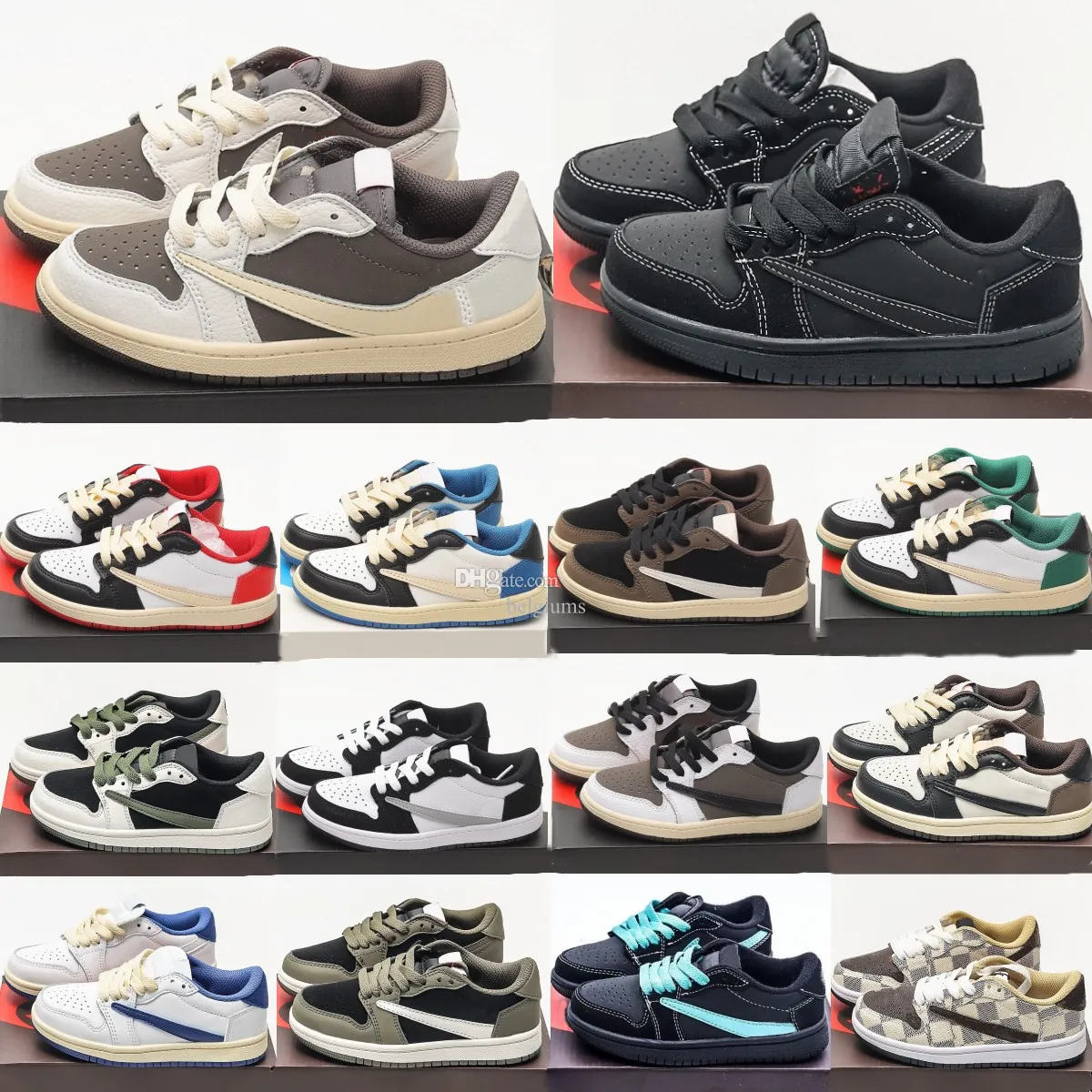 Kids Shoes 1 Low 1s Basketball Designer Sneakers Reverse Mocha baby Trainers youth Big boys Girls kid shoe Children toddler Running Black Phantom Olive Fragment