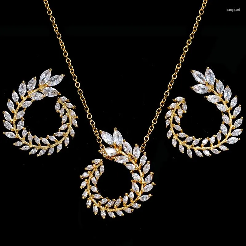 Necklace Earrings Set Trendy Luxury Wedding Bridal Women Pendant And Jewelry Sparkling CZ Stone For Ladies