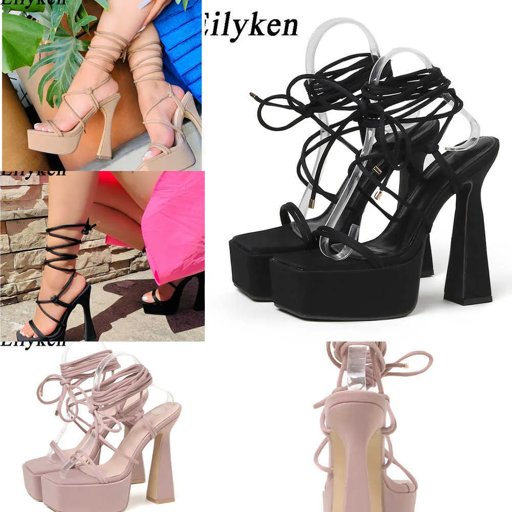 Sexig öppen Peep Toe Platform Extreme High Heels Women Sandals Stiletto Heels Ankel Strap Pole Dancing Shoes 230306