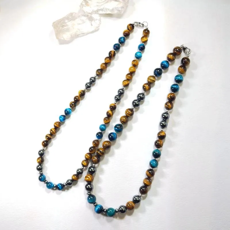 Girocollo Lii Ji 10mm/12mm Occhio di tigre Ematite Multi pietra Collana in acciaio inossidabile 56cm Trendy Bohe per uomo