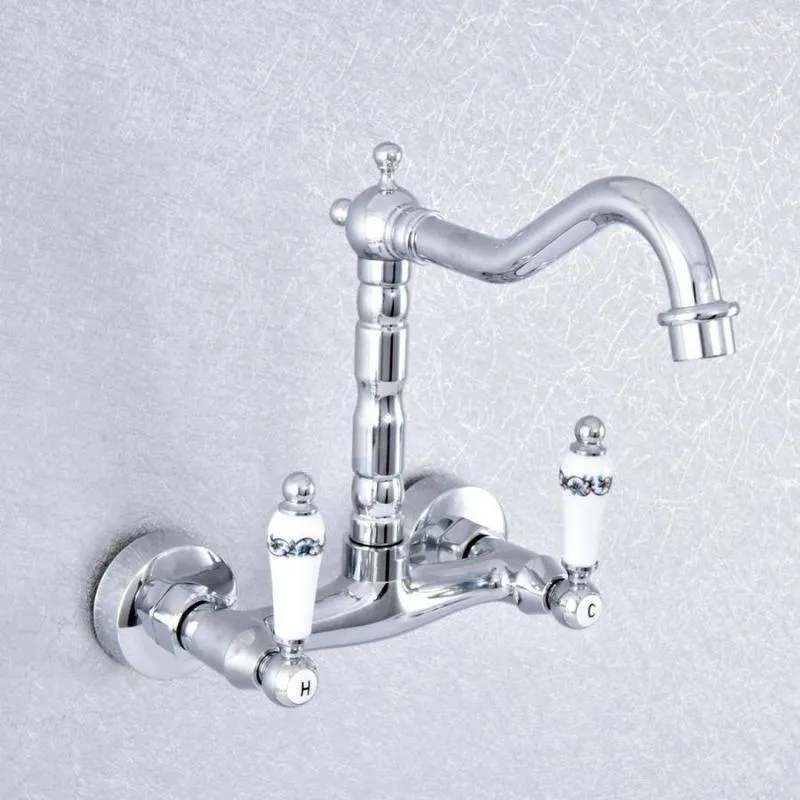 Rubinetti da cucina Rubinetto per lavabo a doppia manopola con maniglia a leva Rubinetto per lavabo girevole in ottone cromato Rubinetti per lavabo e rubinetto per acqua fredda 2sf772