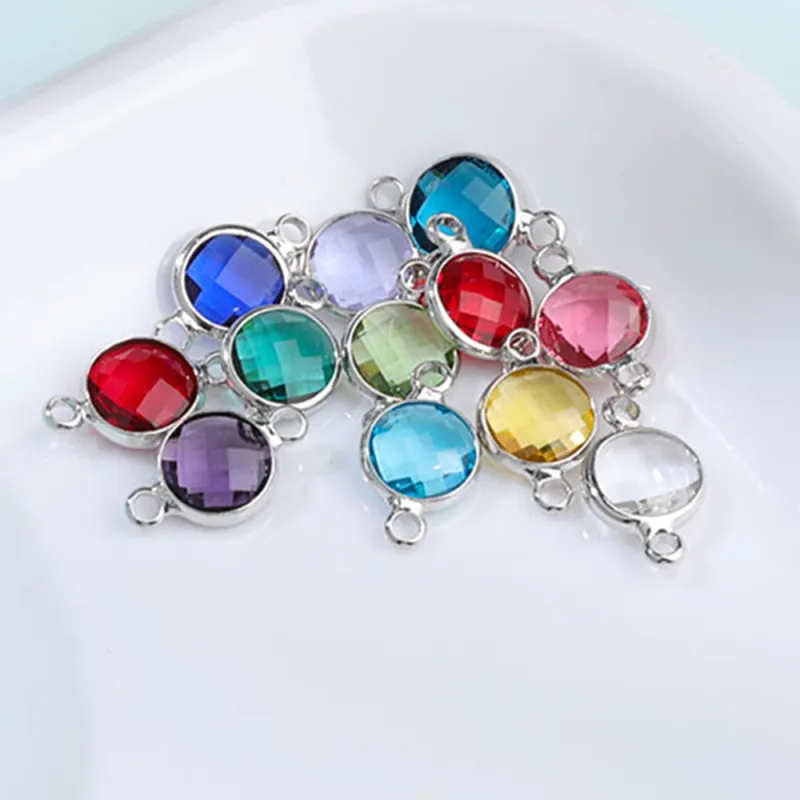 Wholesale DIY Jewelry Double Hook Charms 925 Silver Plated 8MM Round  Crystal Birthstone From 2,76 €