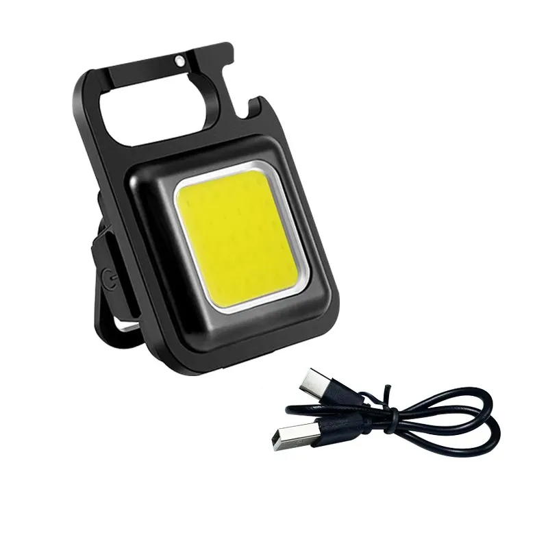 Mini LED COB Flashlight Keychain USB Rechargeable Pocket Lamp Aluminum ...
