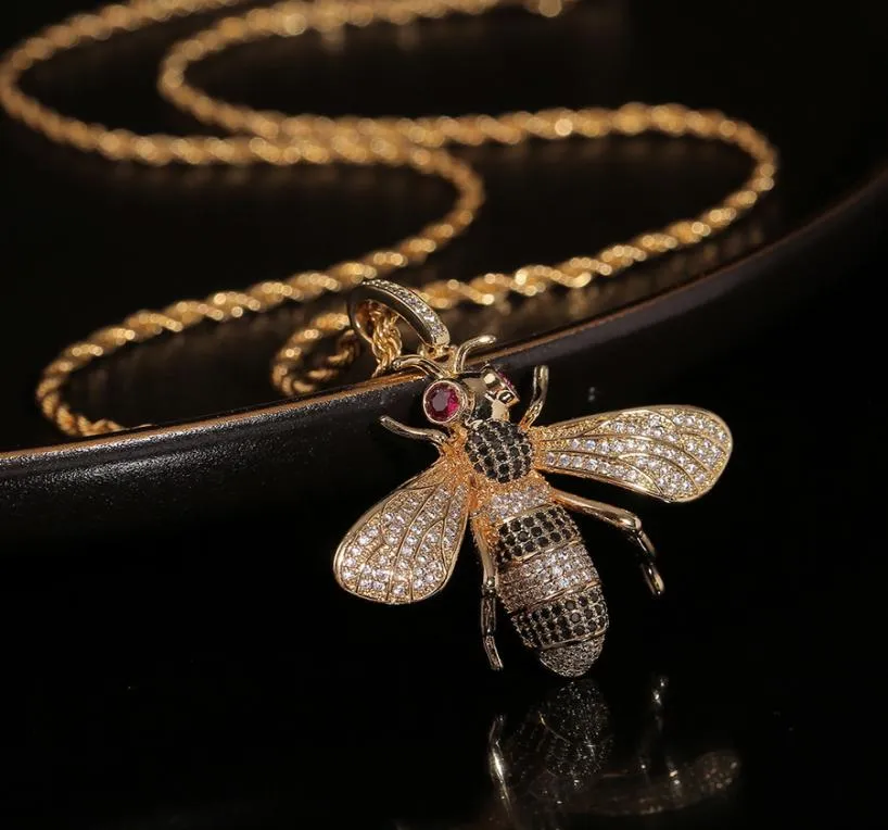 New designed Bee Pendant necklace luxurious Micro inlays diamonds Men Women Hip Hop Punk Necklaces Designer jewelry High quality 09384075