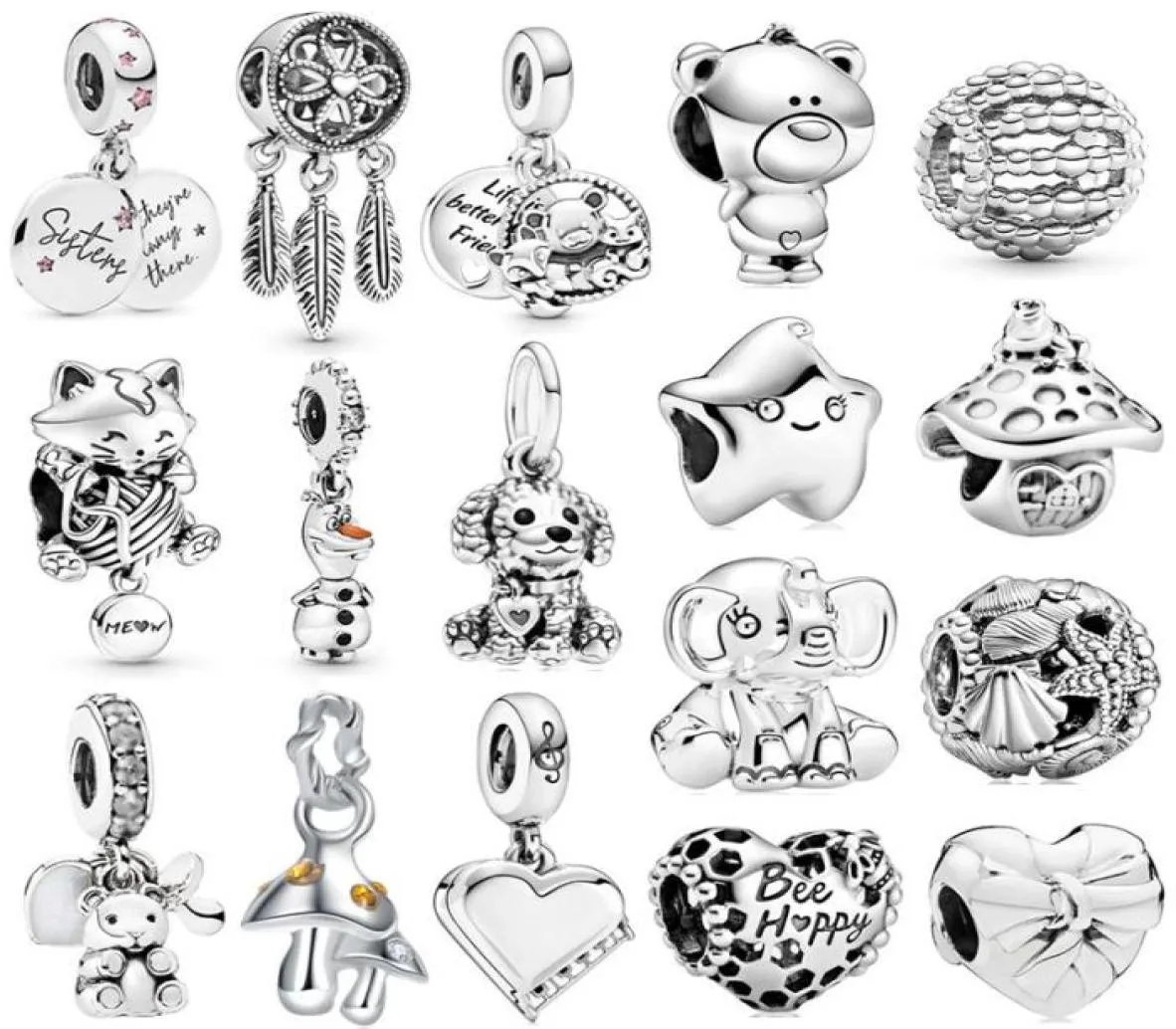 925 Silver Charm Pärlor dingle 1pcs ny söt Silver Star Cat Elephant Mushroom Pendant Bead Fit Charms Armband DIY smycken Tillbehör4658162