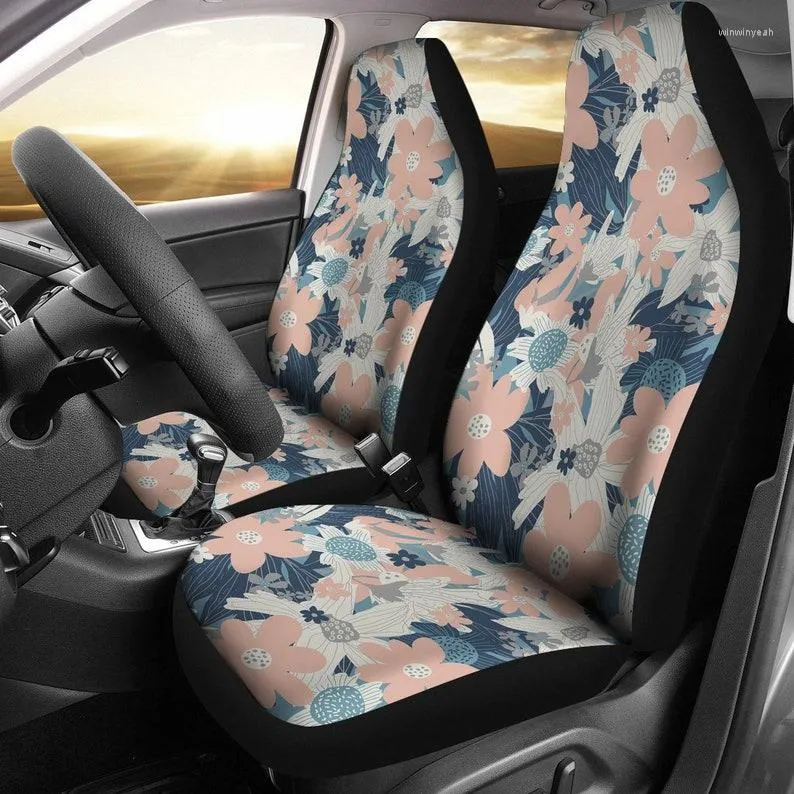 Автомобильные сиденья покрывают персиковые синие цветочные цветы пара 2 передних аксессуаров защиты