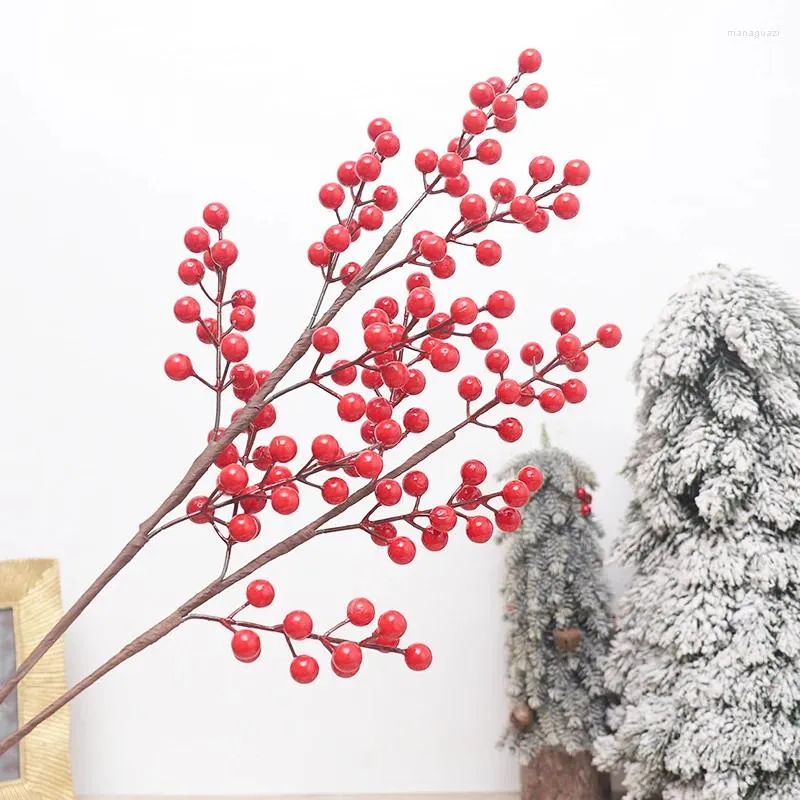 Decorative Flowers Artificial Gold Leaves Christmas Supplies Vase For Flower Arrangement Home Year Room Decoration Table Berry Red Branch