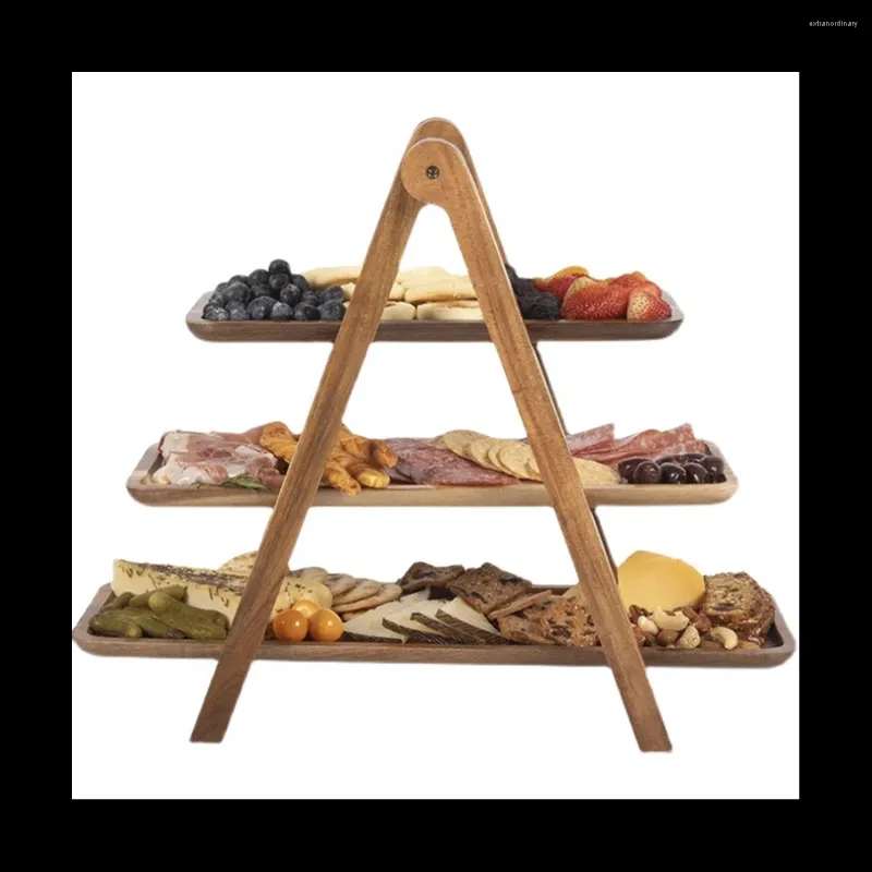 Opbergkeuken 3 Laag Serving Tray Wood Tiered Decor Cake Stand Farmhouse Party Delies en Trays Ed S