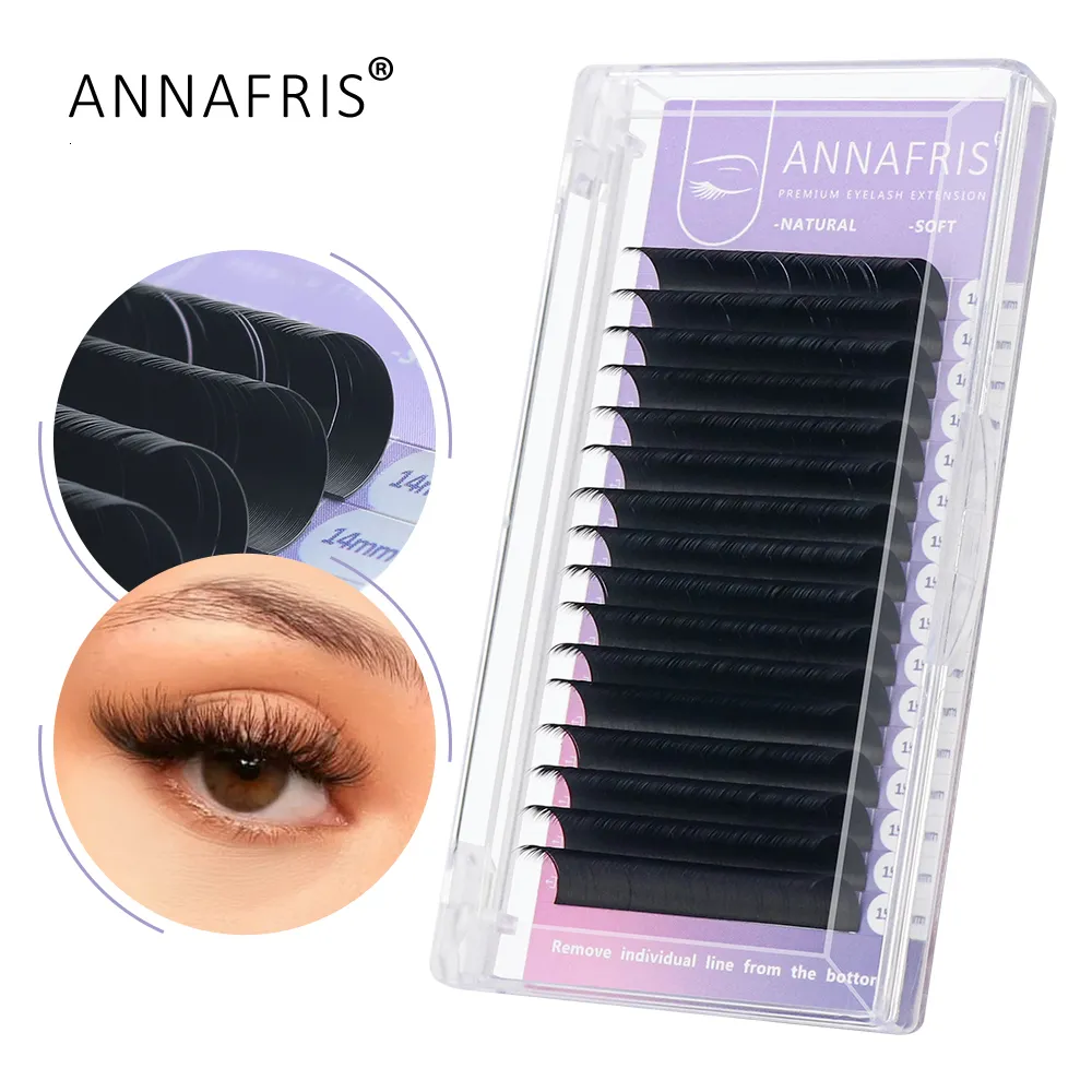 Herramientas de maquillaje ANNAFRIS Extensión de pestañas C D Curl Suministro individual Volumen Faux Mink Lashes Natural Premium Matte Black 16rowsTray Maquiagem 230425